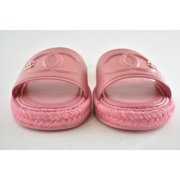 Chanel 23C Pink Lambskin Leather CC Logo Slide Sandal Slip Espadrille Flat 42 - Picture 6 of 15